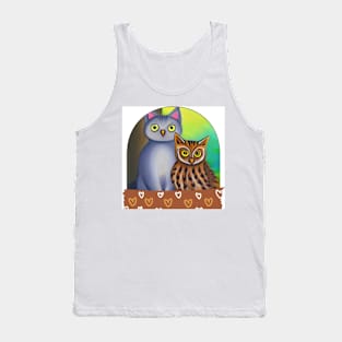 A Cat and An Owl Funny Pet Owner Lovely Designs Tank Top